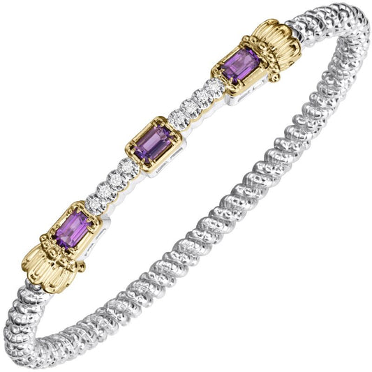 VAHAN Color Diamond and Amethyst Stackable Bracelet in 14K Gold and Sterling Silver 3mm Closed Bracelet