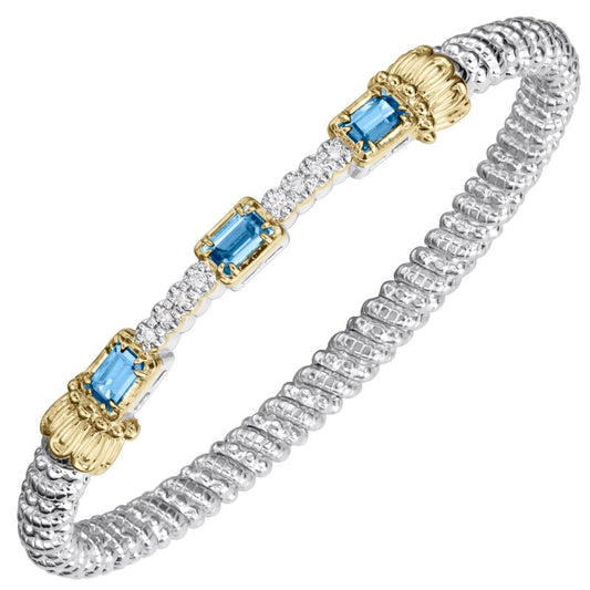 VAHAN 14K Yellow Gold, Blue Topaz, Diamond and Sterling Silver Closed 3mm Bangle