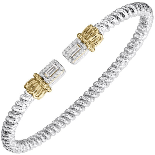 VAHAN 14K Yellow Gold, Diamond and Sterling Silver 3mm Open Cuff Bracelet br