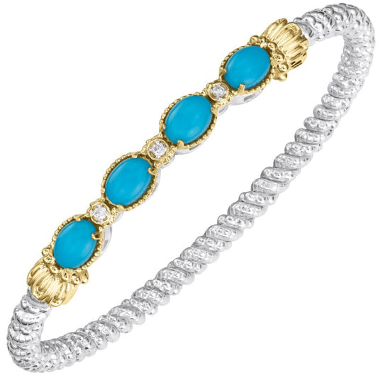 VAHAN 14K Gold and Sterling Silver Turquoise and Diamond Stackable Bracelet 3MM