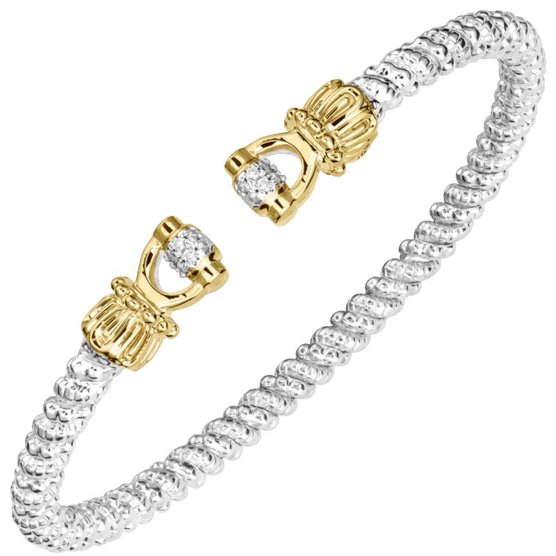 VAHAN 14K Yellow Gold, Diamond, and Sterling Silver Open 3MM Cuff