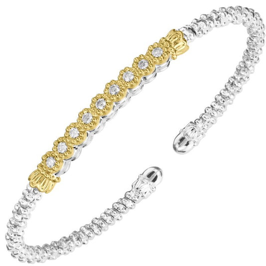 VAHAN 14K Yellow Gold, Diamond and Sterling Silver 2mm Closed Cuff Bracelet