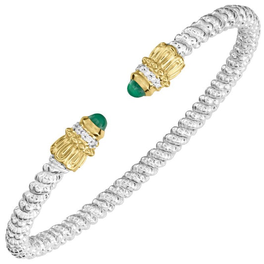 VAHAN 14K Gold and Sterling Silver Green Onyx and Diamond Stackable Cuff Bracelet 3MM