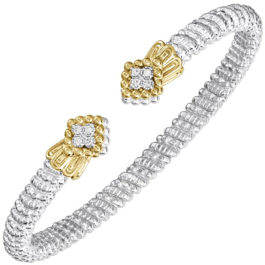 VAHAN 14K Yellow Gold, Diamond and Sterling Silver 4mm Open Cuff Bracelet