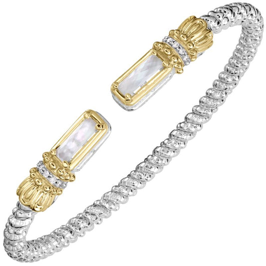 VAHAN 14K Gold and Sterling Silver, Mother of Pearl and Diamond Stackable Bracelet 3MM