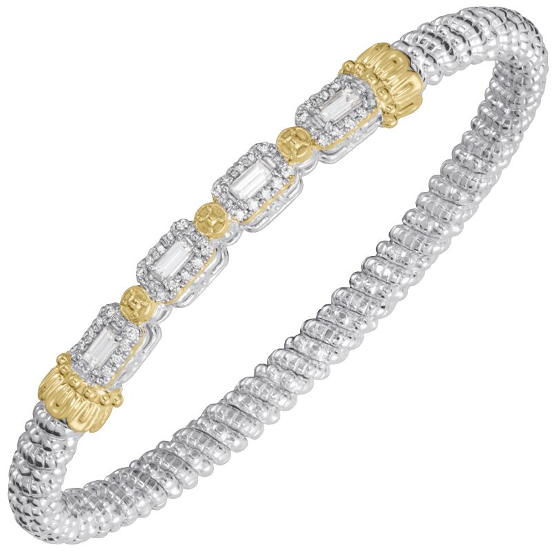 VAHAN 14K Gold and Sterling Silver Baguette Diamond Stackable Bracelet 4MM