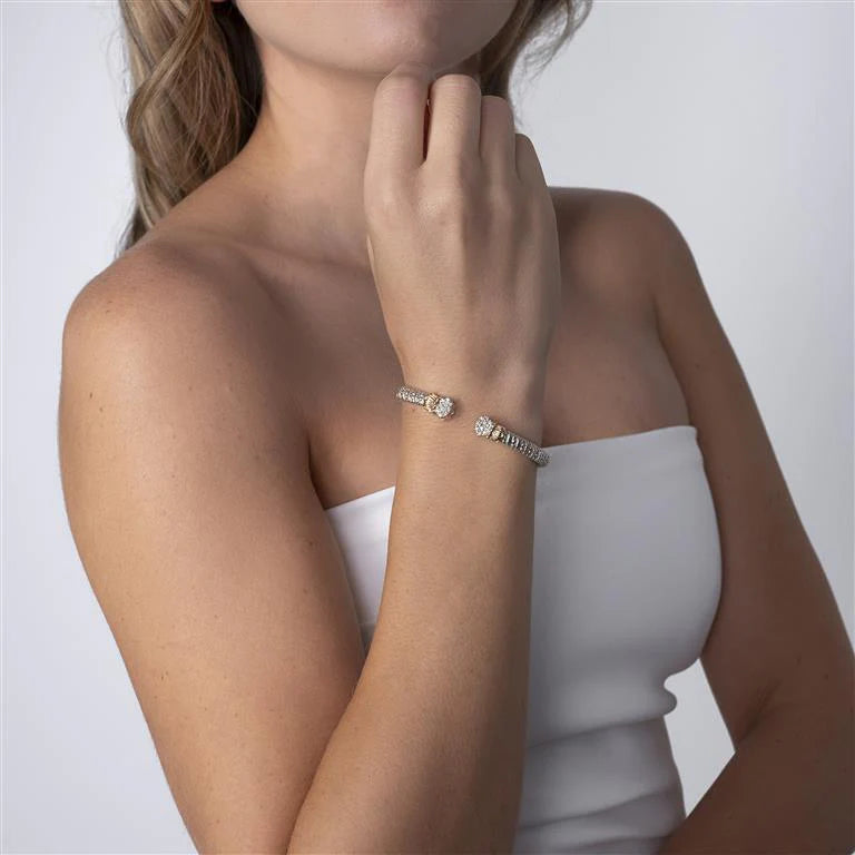 VAHAN 14K Gold and Sterling Silver, Diamond Stackable Cuff Bracelet