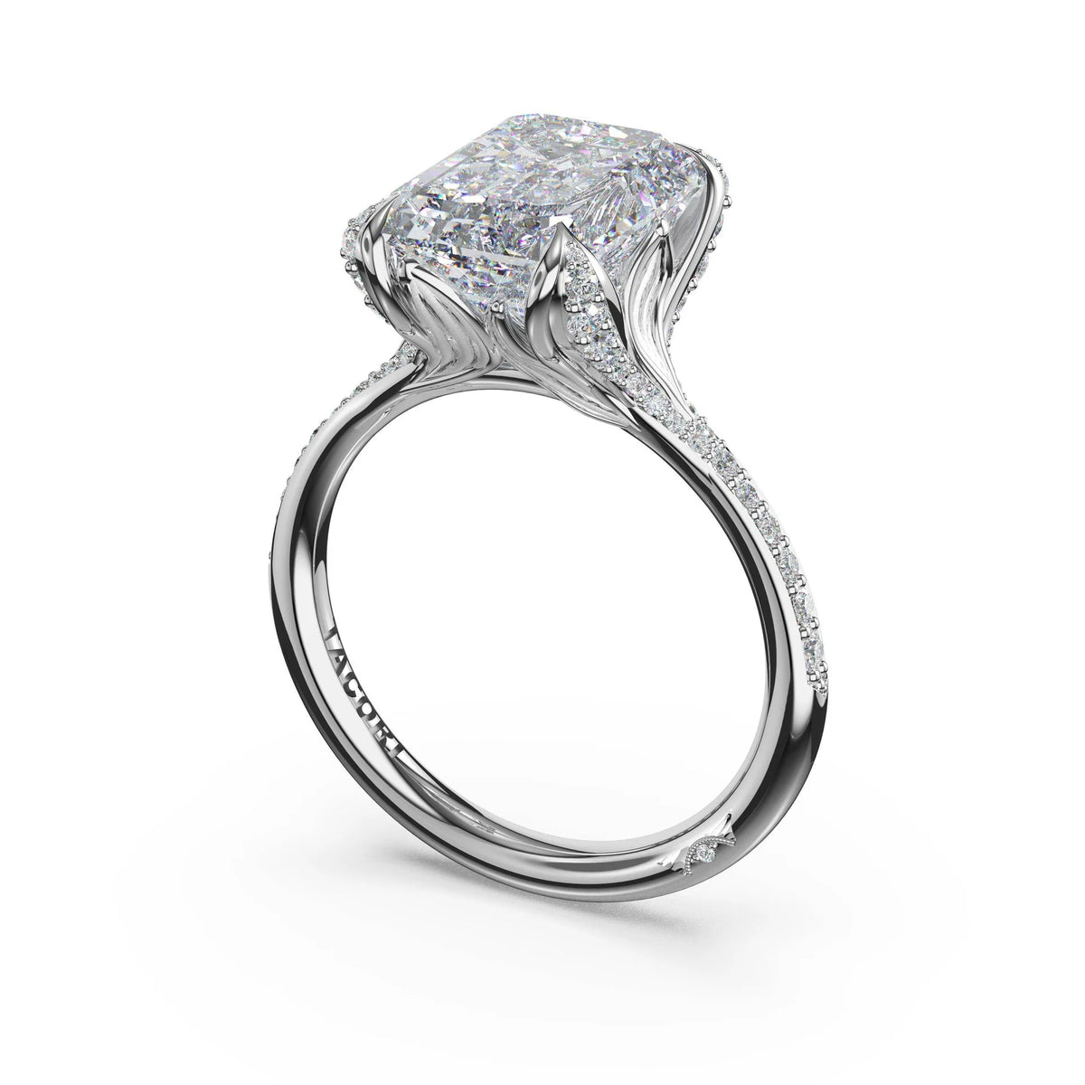 Tacori Platinum Emerald Petal-Crown Pavé Intense Solitaire Semi Mount