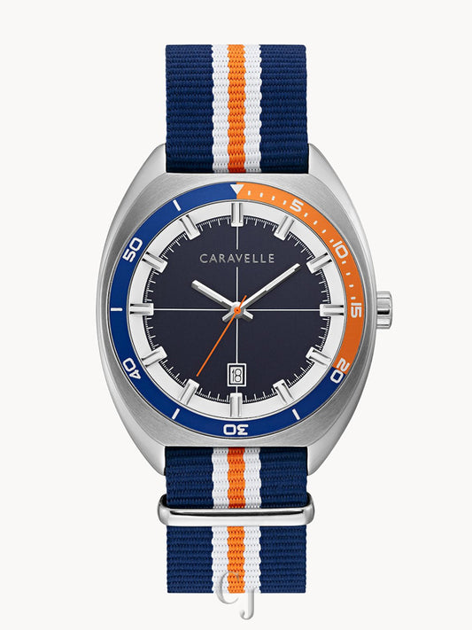 Caravelle By Bulova Retro Blue Dial Mens Watch