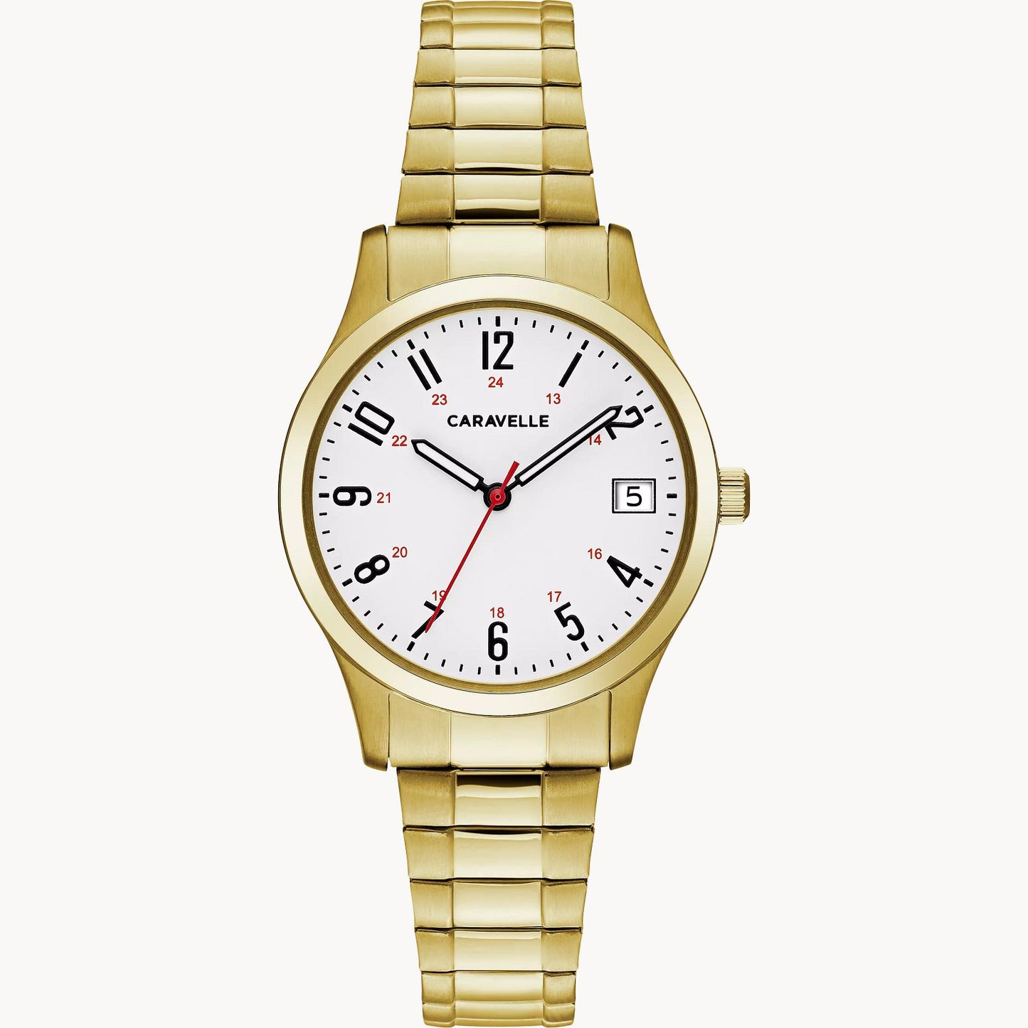 Caravelle Traditional Gold-Tone Stretch Band  Ladies Watch