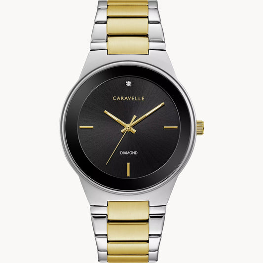 Caravelle Modern Two Tone Black Dial Mens Watch