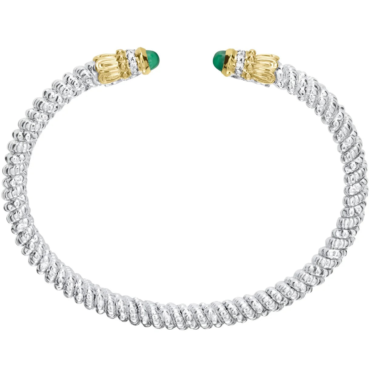 VAHAN 14K Gold and Sterling Silver Green Onyx and Diamond Stackable Cuff Bracelet 3MM