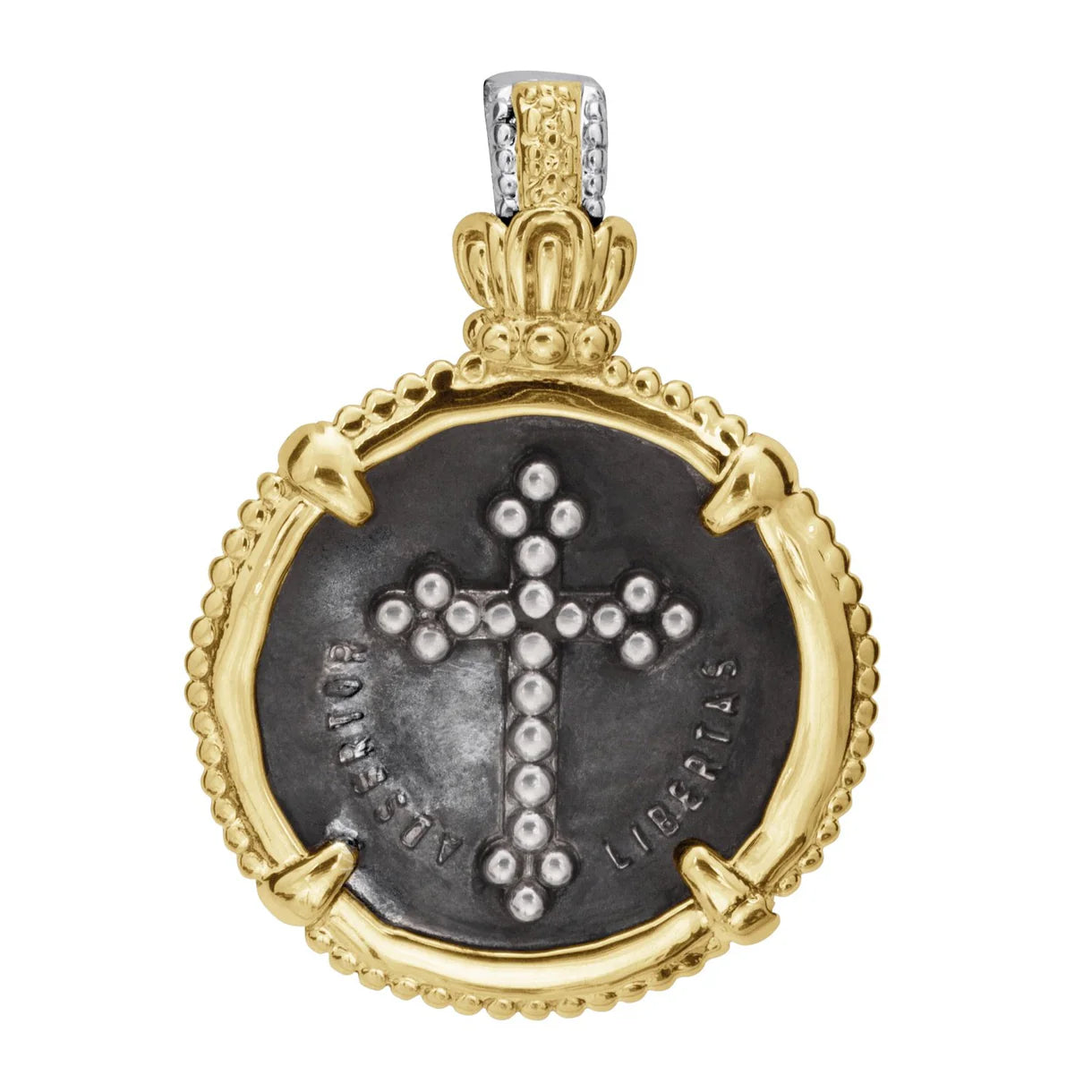 VAHAN 14K Gold and Sterling Silver, Cross Coin Pendant