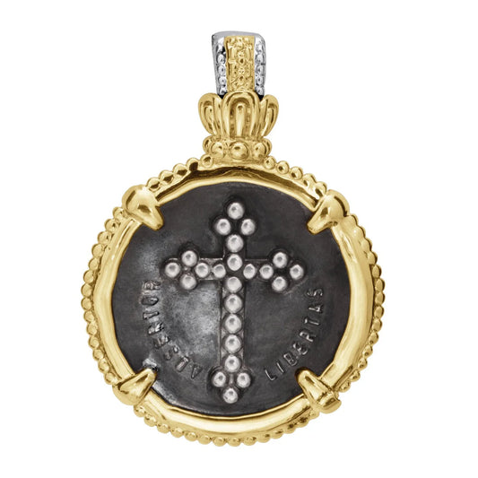 VAHAN 14K Gold and Sterling Silver, Cross Coin Pendant