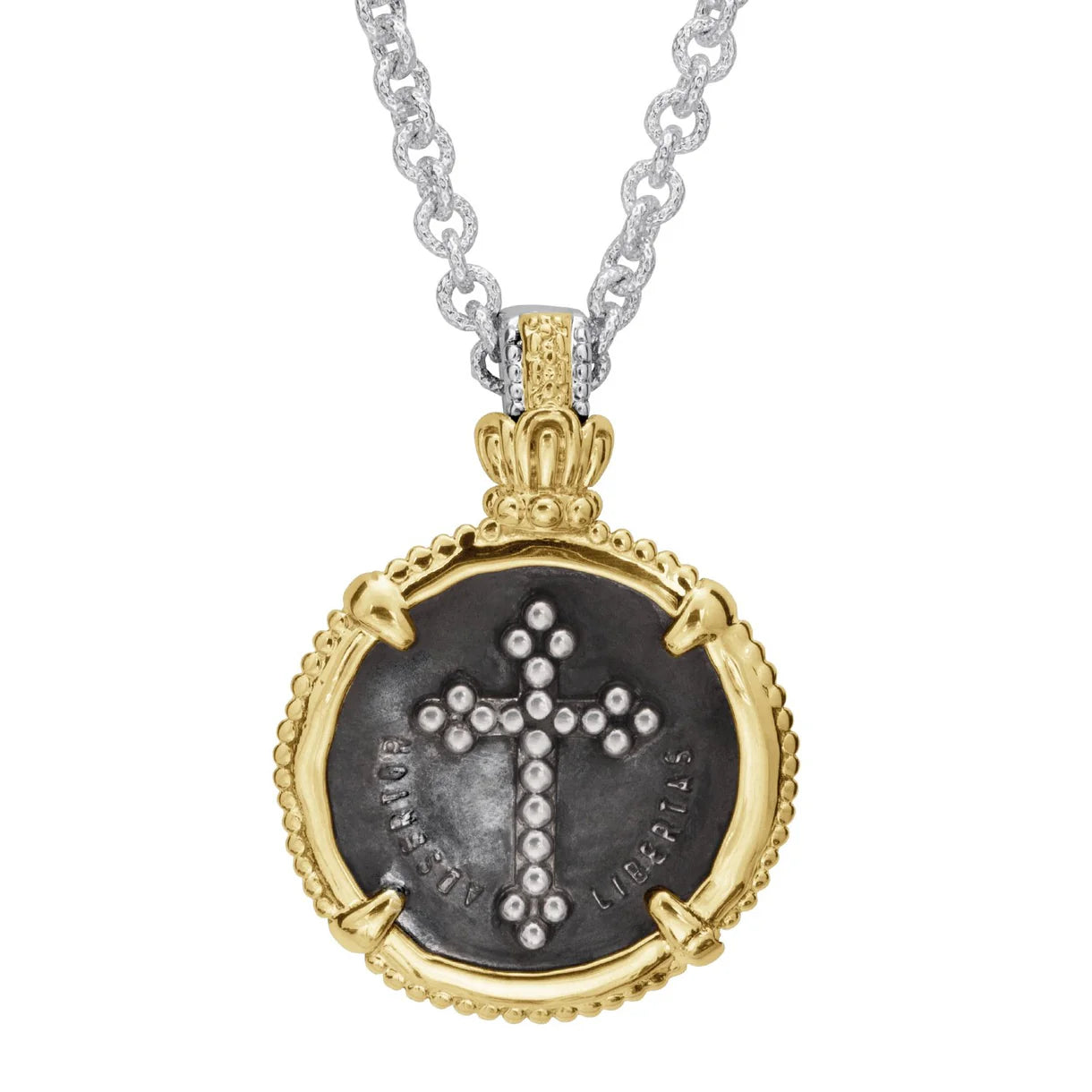 VAHAN 14K Gold and Sterling Silver, Cross Coin Pendant
