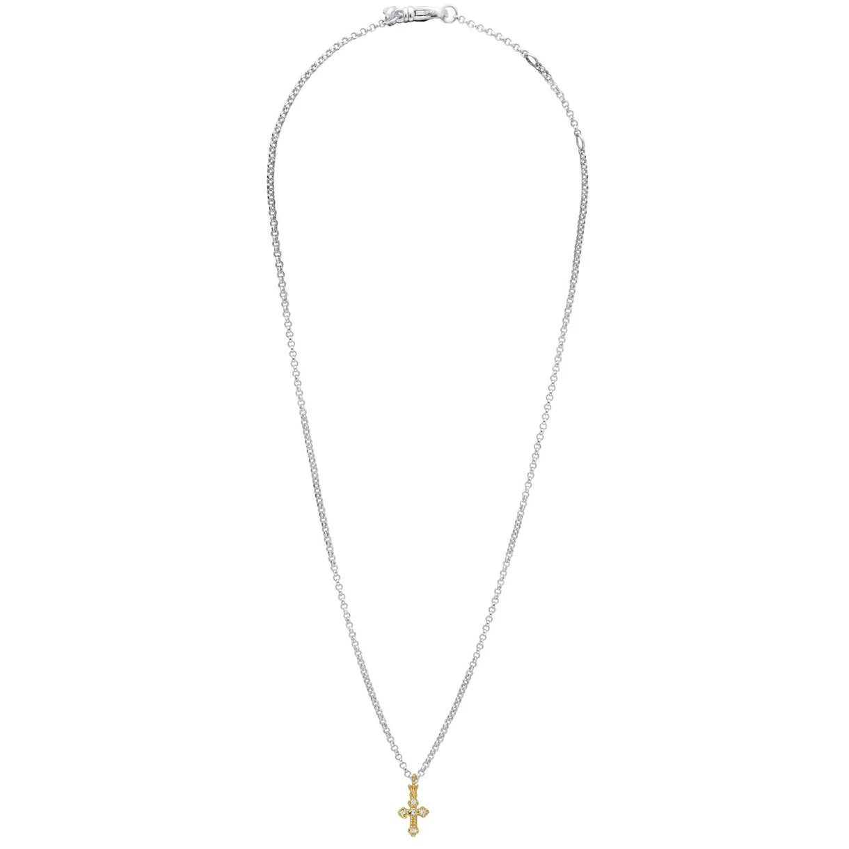 VAHAN 14K Gold and Sterling Silver, Cross Diamond Pendant Necklace