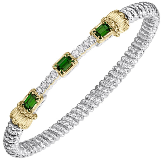 VAHAN Color Diamond and Chrome Diopside Stackable Bracelet in 14K Gold and Sterling Silver