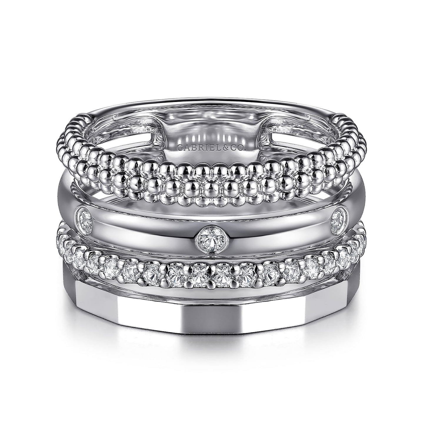 Gabriel & Co., 925 Sterling Silver Bujukan White Sapphire Easy Stackable Ring