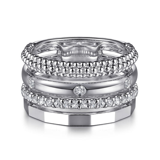 Gabriel & Co., 925 Sterling Silver Bujukan White Sapphire Easy Stackable Ring