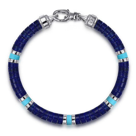 Gabriel & Co., 925 Sterling Silver Lapis and Turquoise Cylinder Beaded Bracelet
