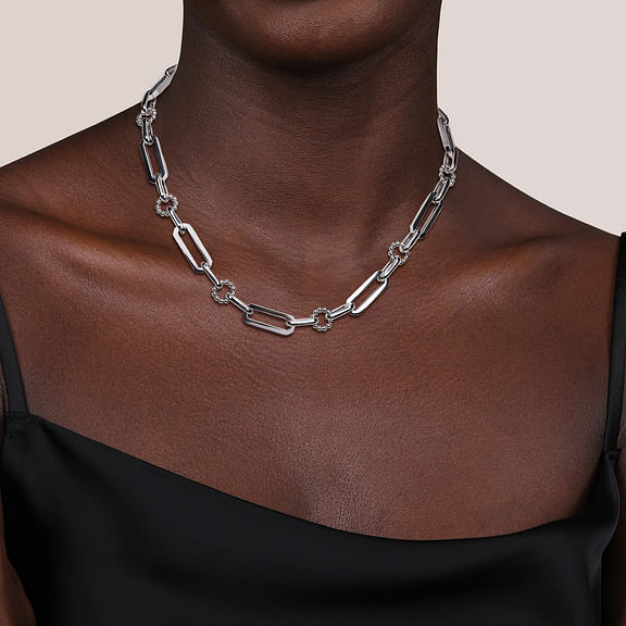 Gabriel & Co., 925 Sterling Silver Paper Clip Chain Necklace with Bujukan Connectors