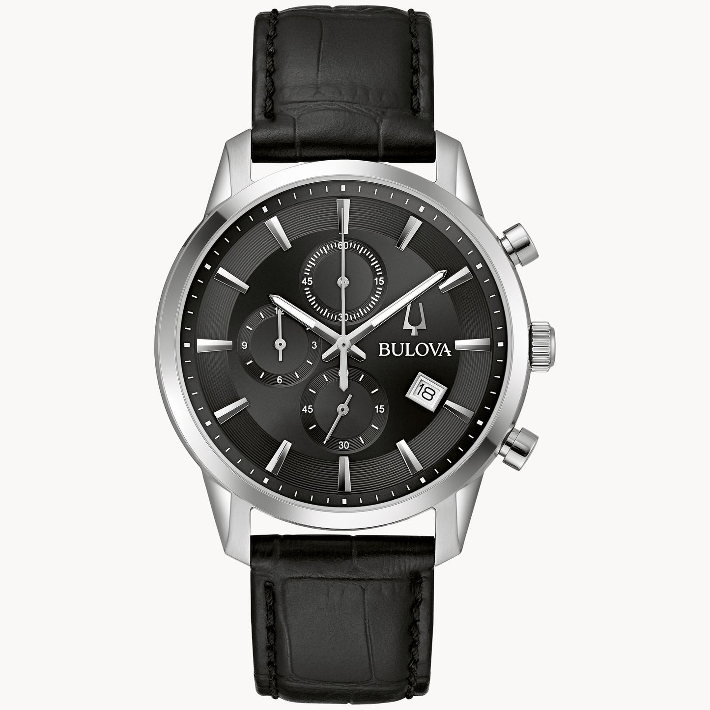 Bulova Men's Sutton Watch with Black Leather Strap and Black Dial