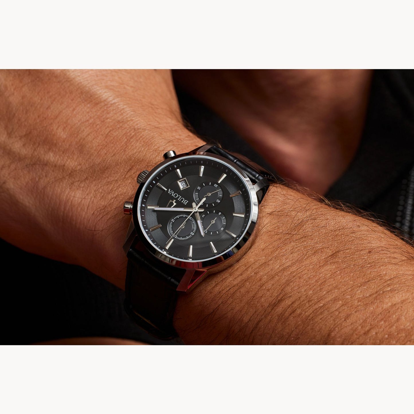 Bulova Men's Sutton Watch with Black Leather Strap and Black Dial