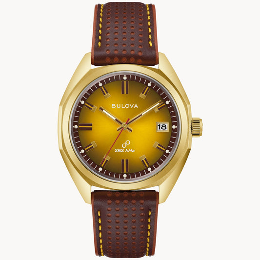 Bulova Jet Star Gold-Tone Dial Leather Strap Watch