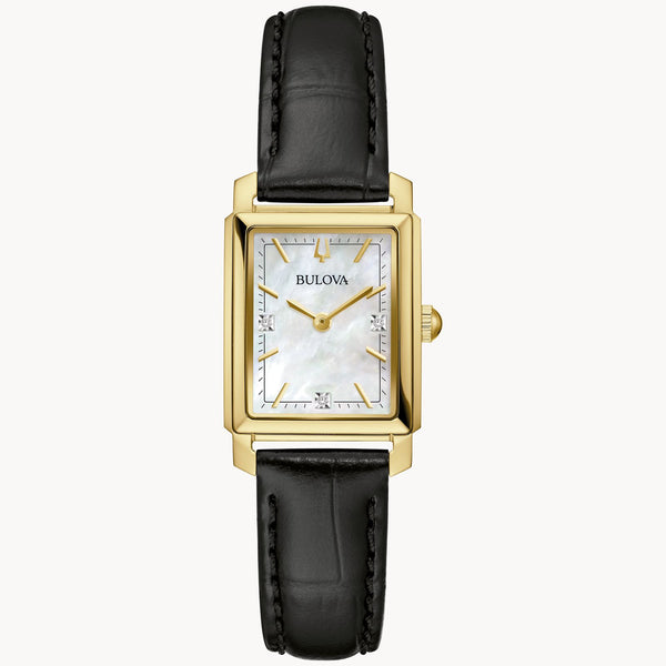 Bulova Sutton White Dial Black Leather Strap with Gold Accent Watch