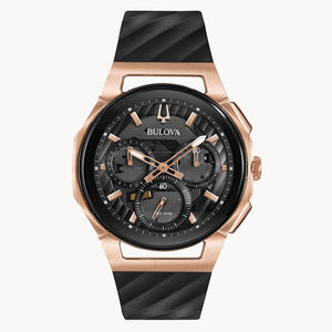 Bulova CURV Men's Chronograph Rose Gold Black Dial Watch