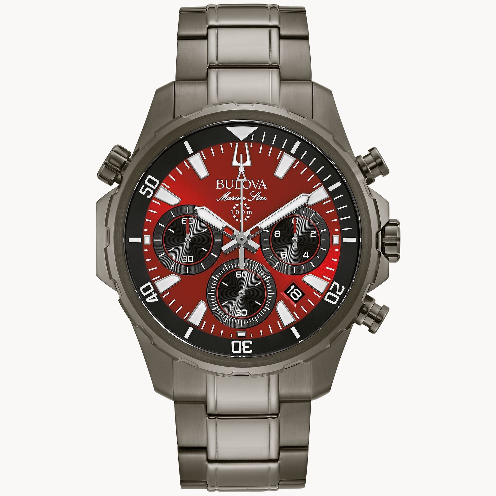 Bulova Marine Star Red Dial Stainless Steel Bracelet Watch