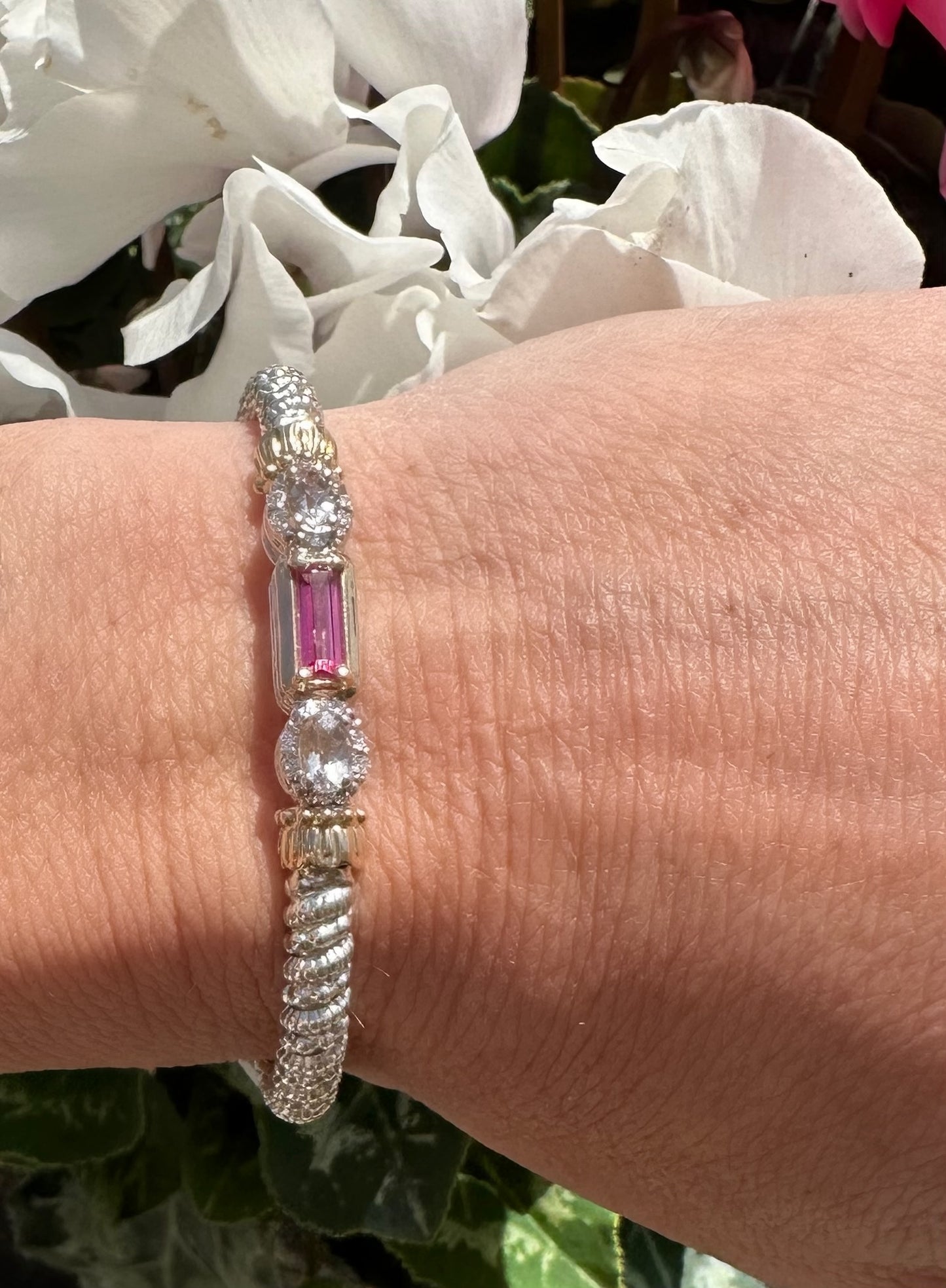 VAHAN 14K Gold and Sterling Silver, Morganite, Pink Topaz and Diamond Stackable Bracelet
