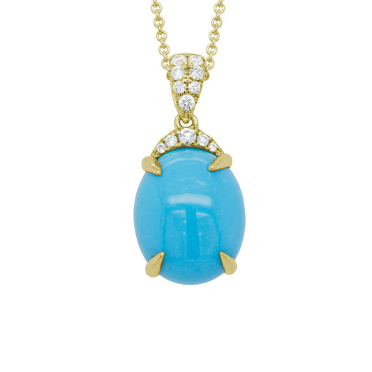 Artistry 14K Yellow Gold, and Turquoise and Diamond Pendant with Chain