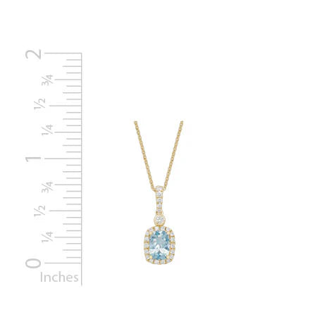 Artistry 14K Yellow Gold, Cushion Cut Aquamarine and Diamond Pendant with Chain