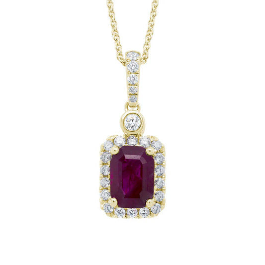 Artistry 14K Yellow Gold, Emerald Cut Ruby and Diamond Pendant with Chain