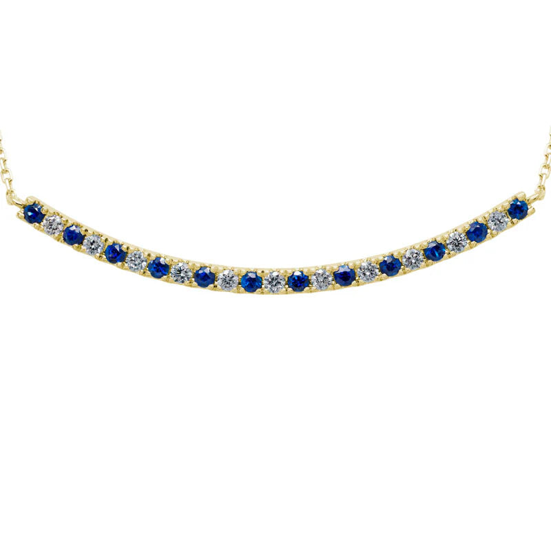 Artistry 14K Yellow Gold Sapphire and Diamond Curved Bar Necklace
