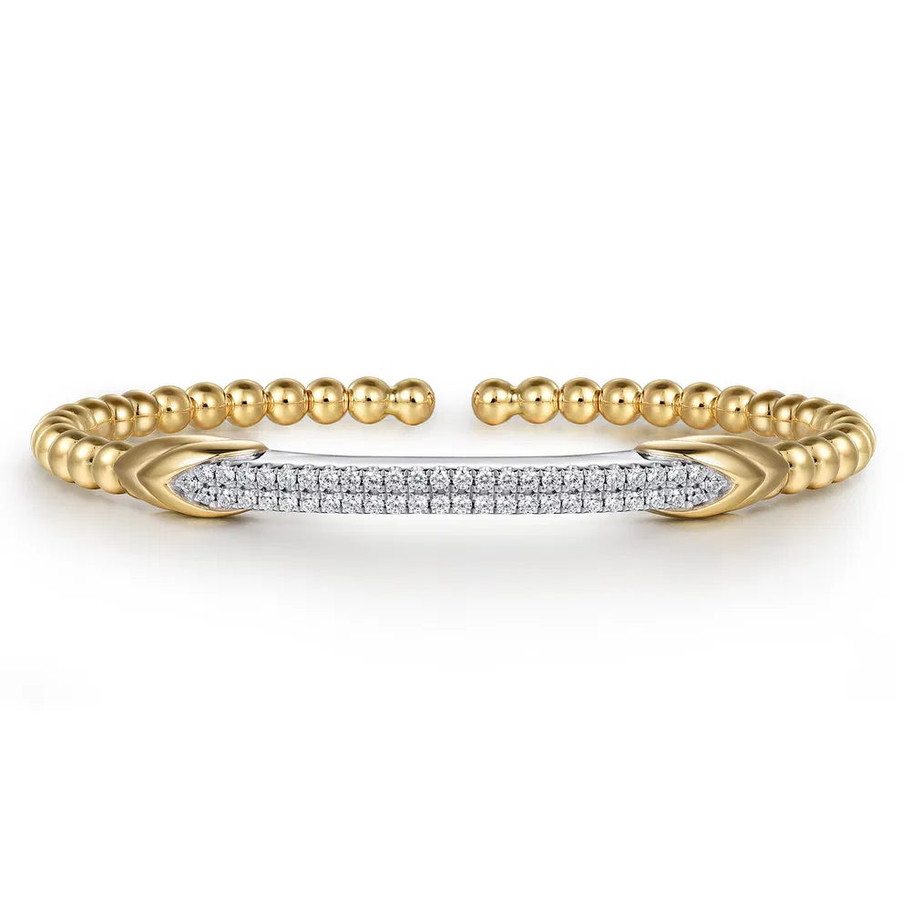 Gabriel & Co., 14K White & Yellow Bujukan and Diamond Bar Split Bangle Bracelet