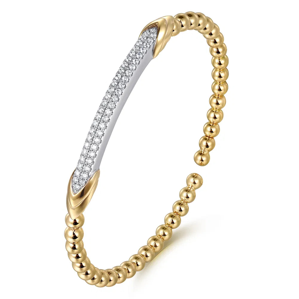 Gabriel & Co., 14K White & Yellow Bujukan and Diamond Bar Split Bangle Bracelet
