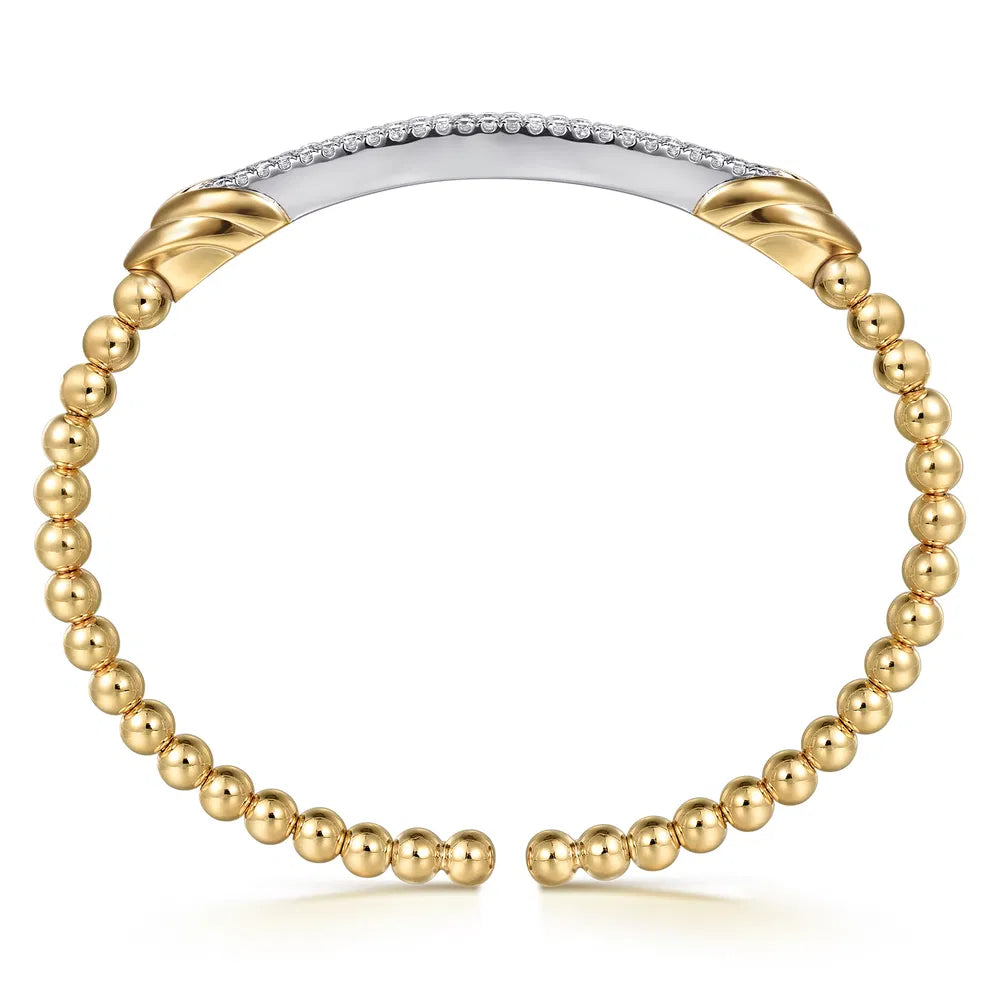 Gabriel & Co., 14K White & Yellow Bujukan and Diamond Bar Split Bangle Bracelet