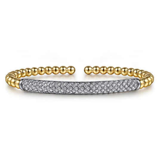 Gabriel & Co., 14K White & Yellow Gold Bujukan Beads and Diamond Split Bangle Bracelet