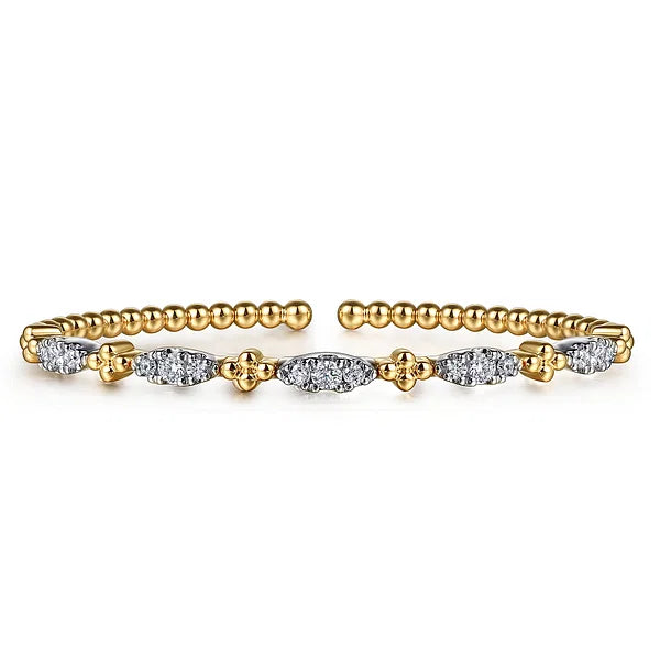 Gabriel & Co., 14K White & Yellow Gold Bujukan Beads and Diamond Station Split Bangle Bracelet