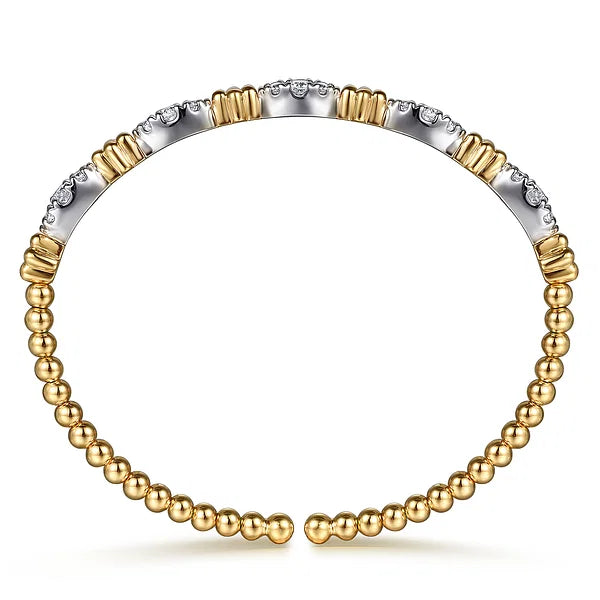 Gabriel & Co., 14K White & Yellow Gold Bujukan Beads and Diamond Station Split Bangle Bracelet