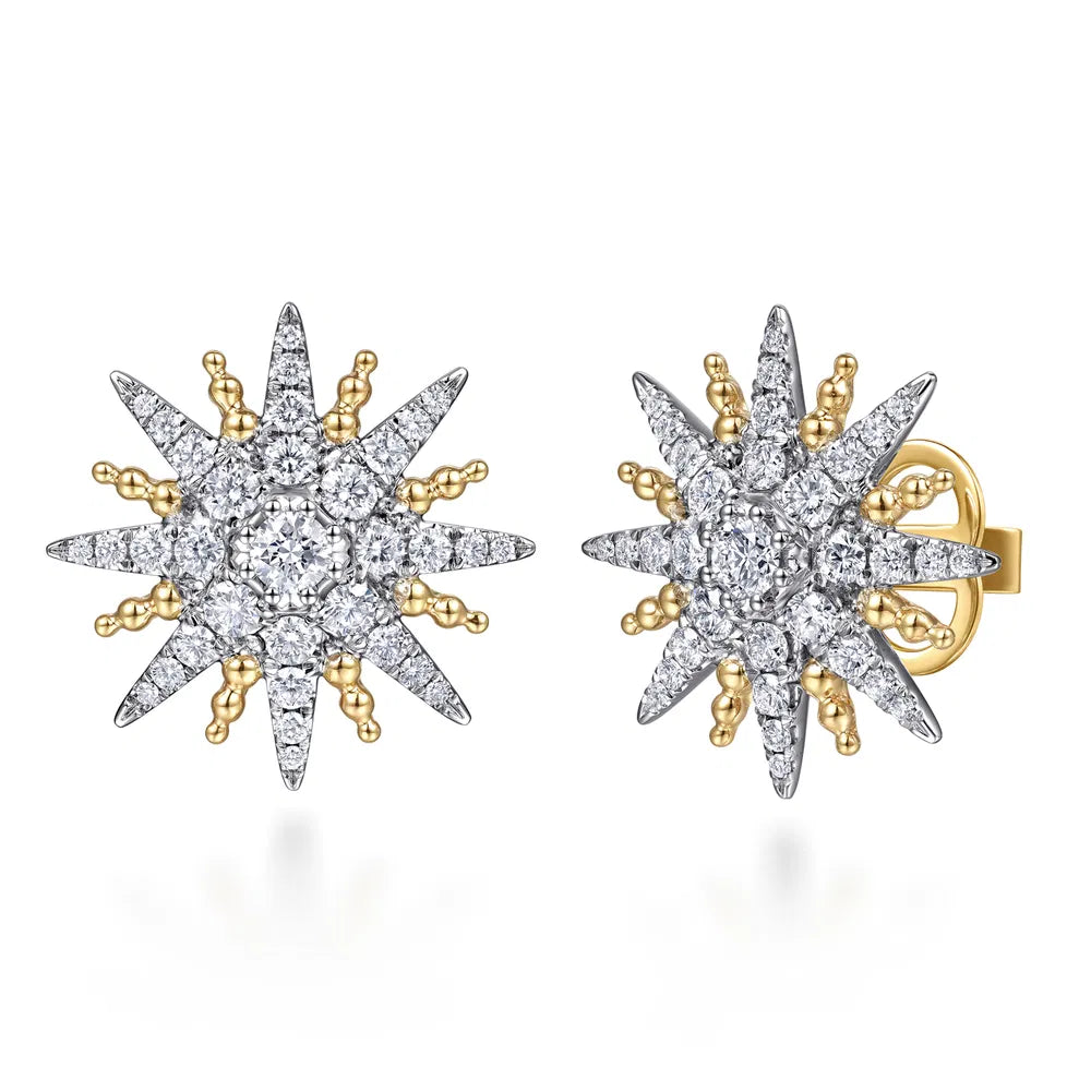 Gabriel & Co., 14K White & Yellow Gold Bujukan Diamond Starburst Stud Earrings