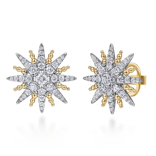 Gabriel & Co., 14K White & Yellow Gold Bujukan Diamond Starburst Stud Earrings