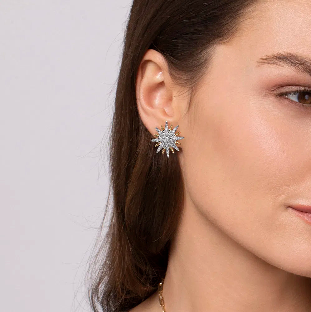 Gabriel & Co., 14K White & Yellow Gold Bujukan Diamond Starburst Stud Earrings