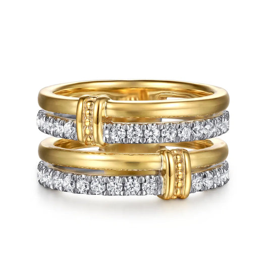 Gabriel & Co., 14K White & Yellow Gold Bujukan and Diamond Easy Stackable Ring