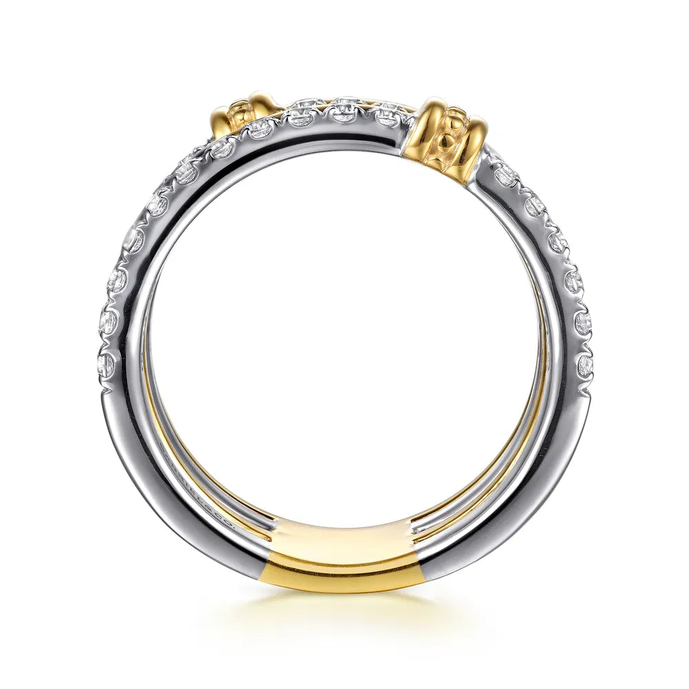 Gabriel & Co., 14K White & Yellow Gold Bujukan and Diamond Easy Stackable Ring