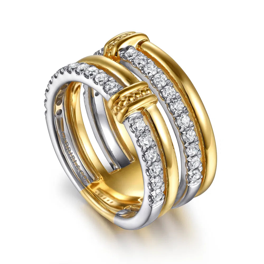 Gabriel & Co., 14K White & Yellow Gold Bujukan and Diamond Easy Stackable Ring