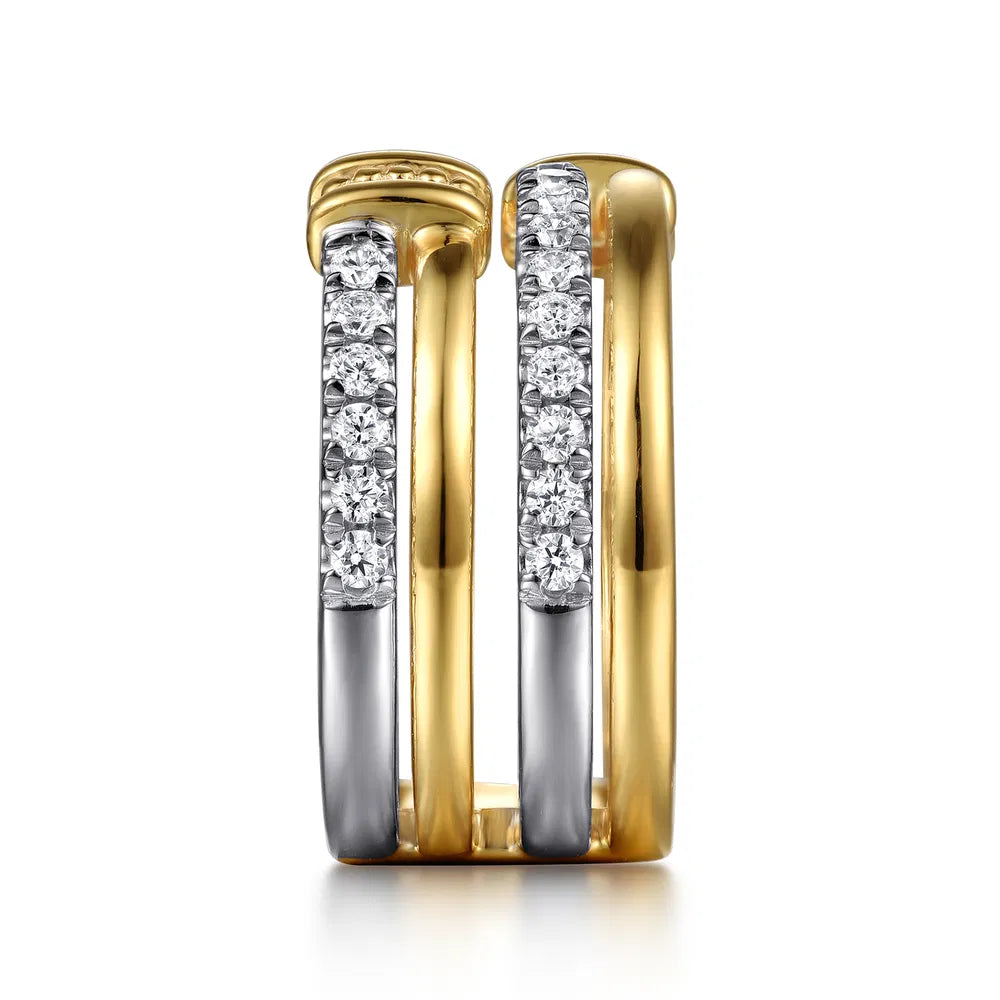 Gabriel & Co., 14K White & Yellow Gold Bujukan and Diamond Easy Stackable Ring