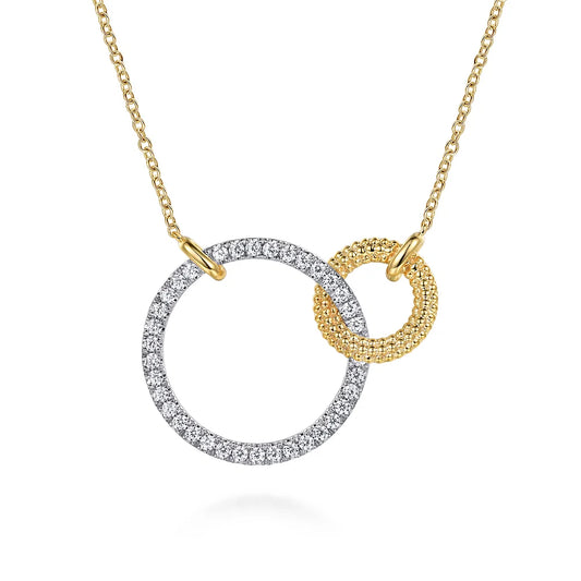 Gabriel & Co., 14K White & Yellow Gold Bujukan and Diamond Interlocking Pendant Necklace